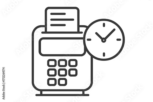 Time clock icon silhouette style, vector cartoon illustration with transparent background, employee attendance, work shift, punch card, time tracking symbol