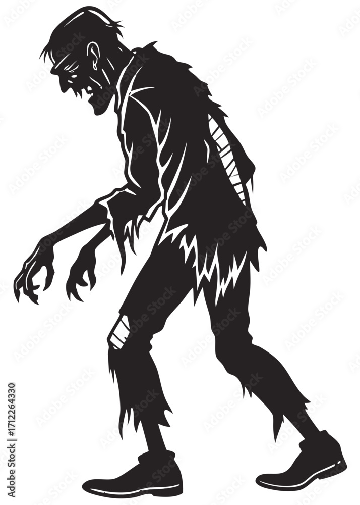 Fototapeta premium Ghoul Silhouette – Realistic Vector Illustration of a Creepy Ghoul, Side View, Isolated on Transparent Background