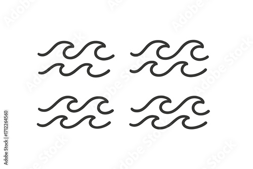 Wave icon linear symbol set, water wave vector illustration, simple ocean waves, marine sea symbols, minimalistic water pattern, transparent background design, ordered collection
