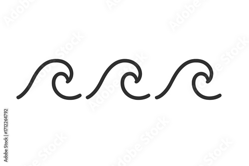 Wave symbol vector set, water line sign, ocean wave icon collection, hand-drawn style, simple fluid motion, natural water element illustration, transparent background design