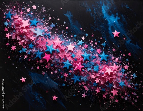 Pink and blue stars on a dark background