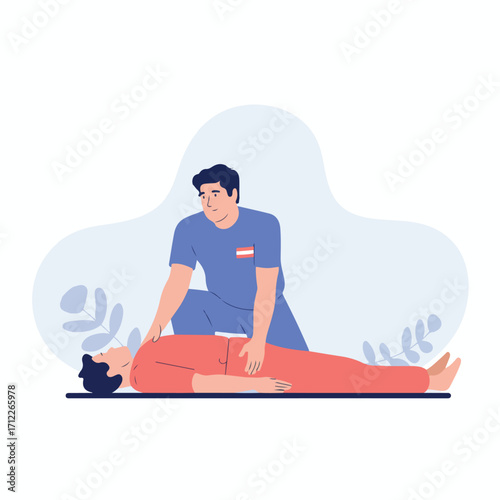 Doctor providing first aid to unconscious patient in emergency situation