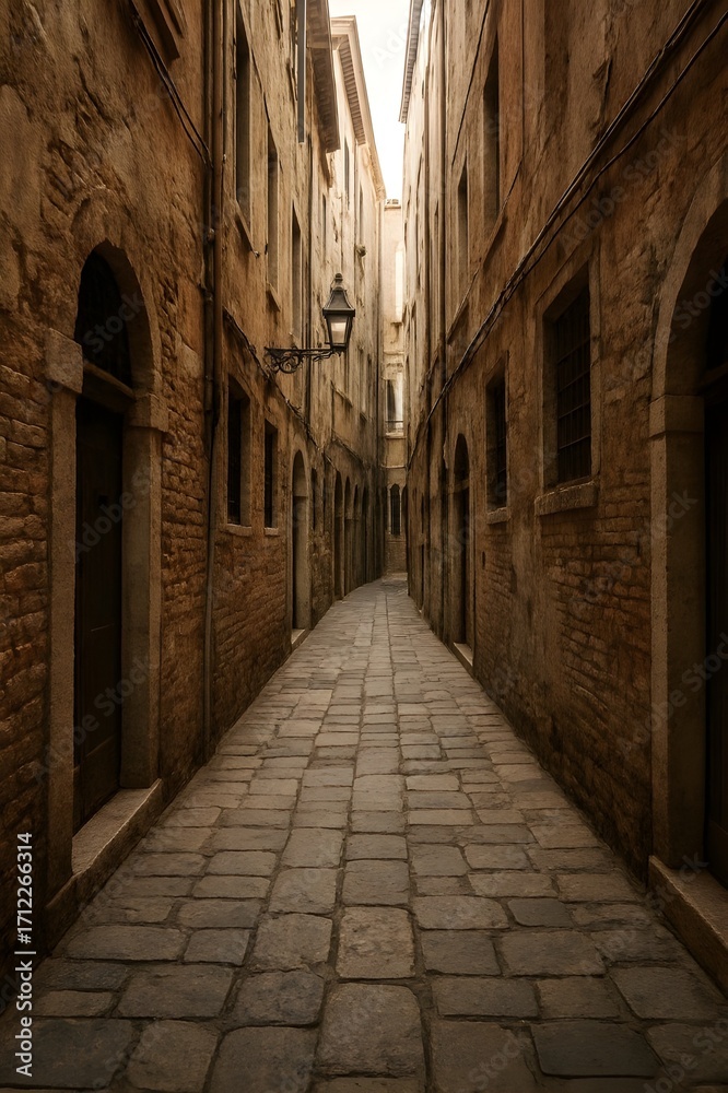 Fototapeta premium Narrow cobblestone alleyway between historic buildings