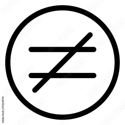 Inequality math symbol in a circular design for educational materials and mathematical applications