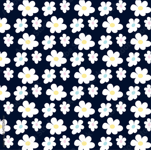  Seamless floral pattern on a dark background. Daisy flowers. Vector illustration.