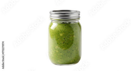 Green Smoothie in Mason Jar, isolated on white background