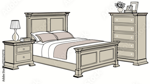 Bedroom furniture set classic design bed nightstand dresser interior design home decor elegant bedroom comfortable bedroom modern bedroom stylish bedroom bedroom suite furniture illus.