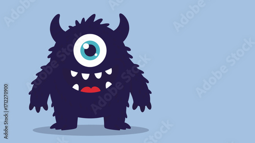 Cartoon monster character with one eye and furry body on blue background  