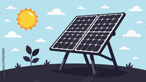 Solar panels generating energy in sunny outdoor landscape  