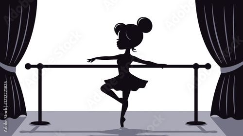 Ballerina practicing at the barre in silhouette behind curtains  