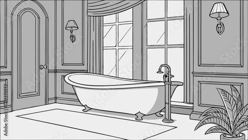 Elegant Clawfoot Tub in Luxurious Bathroom Setting.