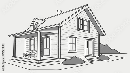 House illustration Cottage drawing Home design sketch Simple house drawing Architectural sketch Farmhouse illustration Black and white house Line art house Home exterior sketch House blu.
