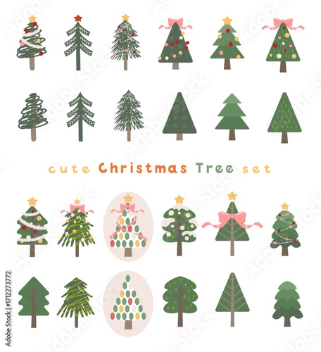 かわいくてシンプルなクリスマスツリーのイラストセット/Cute Christmas Tree Illustration Set