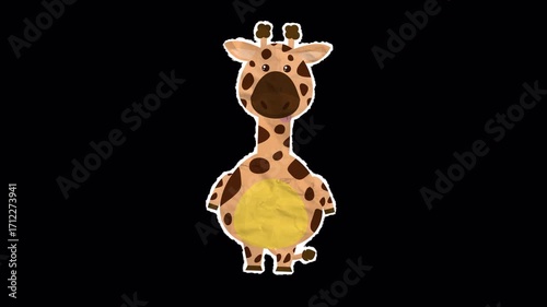 Cute Cartoon Animal Character on Paper Texture - Giraffe