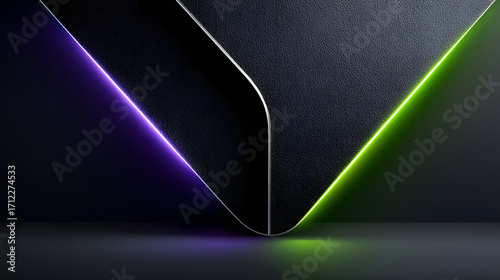 Dark Stylish Abstract Background with Neon Violet and Emerald Accents – Futuristic Metallic Texture