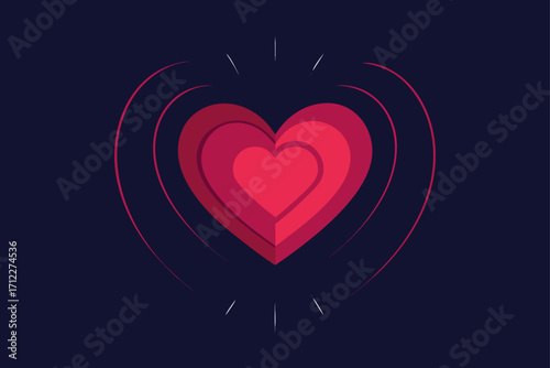 A vibrant red heart, a symbol of passionate romance, decorates a black background with elegant wings, perfect for a Valentine's Day illustration