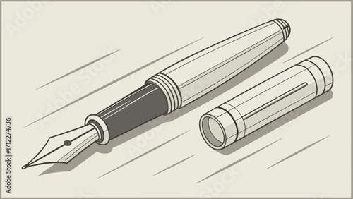Isometric Illustration of a Fountain Pen and its Cap.