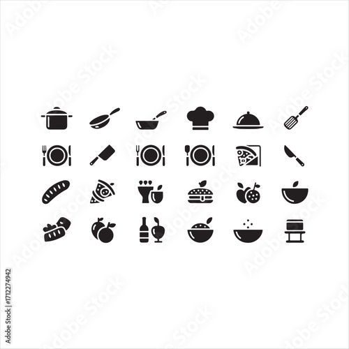 Collection of Black Food and Kitchen Icons cooking