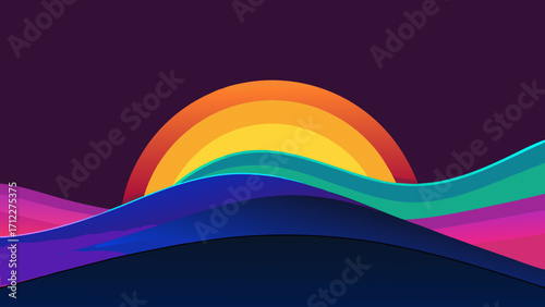 Wave vector illustration of a colorful rainbow curve line pattern for a web banner backdrop
