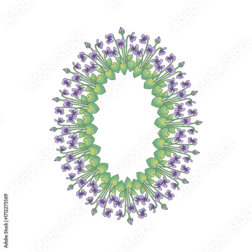 Hand drawn line art canary islands flowers wreath. Card template with cute floral frame