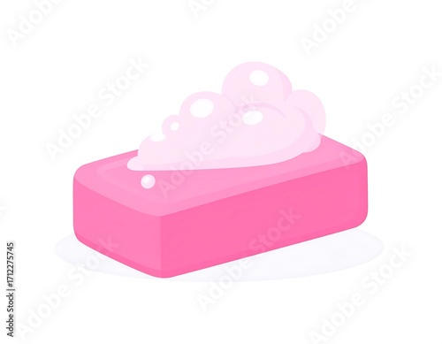 Pink bar of soap with bubbles
