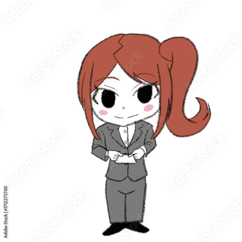 名刺を渡すスーツの女の子