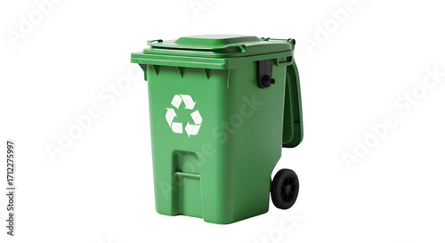 Green recycling bin isolated on white background