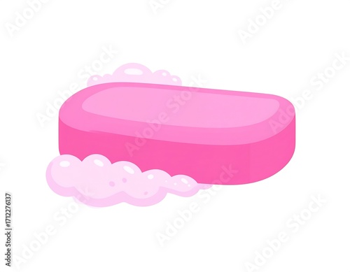 Pink bar of soap with bubbles