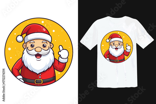 Cartoon Santa Claus Giving Thumbs Up Inside Yellow Circle tshirt print