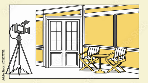Studio Set Design Filmmaking Equipment and Waiting Area Illustration.