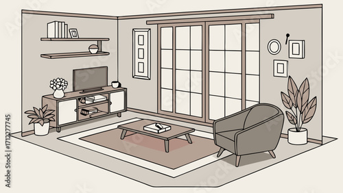 Modern Living Room Interior Design Cozy Apartment Decor Home Room Illustration Comfortable Furniture Simple Room Sketch Minimalist Home Style Home Design Plan Flat Interior Design Home De.