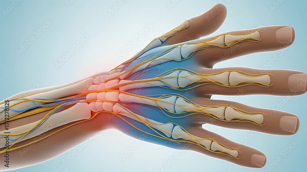 Medical Illustration of Hand Anatomy with Painful Joint and Tendons ...