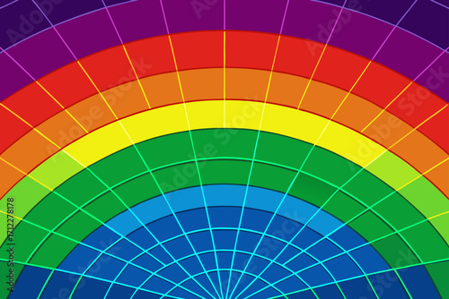 A vivid CMYK color guide showing a paint sample palette of the rainbow spectrum