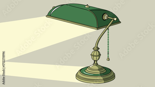 Vintage Green Desk Lamp Classic Style Office Lighting Antique Lamp Illustration Retro Home Decor Green Shade Lamp Elegant Desk Lamp Design.