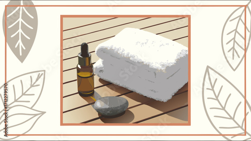 Spa Treatment Wellness Relaxation Essential Oil Bottle Soft Towels Smooth Stones Tranquility Serene Atmosphere Calm Peaceful Health Beauty Skincare Body Care Aromatherapy Massage T.