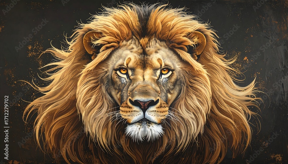 Fototapeta premium Majestic lion portrait, detailed mane and golden eyes