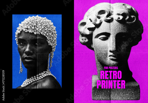 Retro Printer Poster Photo Effect Mockup