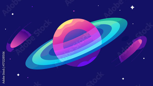 Glow of a lone Christmas star on a dark blue night sky with a vector illustration of Earth and other planets