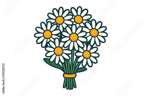 Bouquet of daisies vector illustration. Cartoon chamomile flowers for spring or summer greeting card. Cute floral arrangement for celebration, gift, or decoration. Natural romantic symbol.