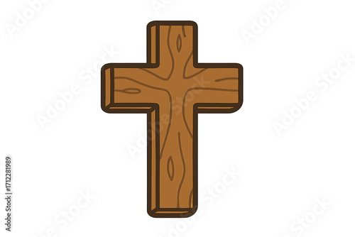 Wooden cross vector icon. Christian religious symbol of faith and spirituality. Jesus crucifixion concept for Easter or Good Friday. Cartoon flat illustration isolated on white.