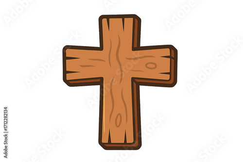 Wooden cross vector icon illustration. Christian religious symbol of faith, hope and salvation. Protestant crucifix sign for Easter. Simple cartoon graphic of Jesus's sacrifice.