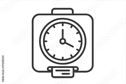 Time clock icon. Punch clock for employee attendance and time tracking. Business concept for work hours, time management, and payroll. Clocking in and out. Line art vector.