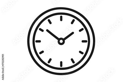 Simple clock face vector icon. Minimalist line art illustration of time. Watch symbol for a timer, schedule, or deadline concept. Analogue timepiece graphic element isolated.