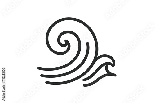 Wave line icon. Sea, ocean water swirl symbol. Vector linear ornament. Abstract flow or wind gust logo. Nature decorative element. Dynamic surf or tide spiral illustration.