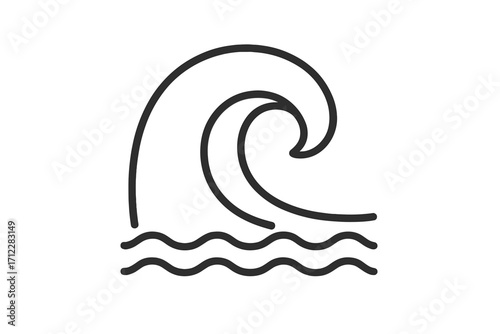 Wave icon linear sign. Ocean sea surf symbol. Water splash swirl. Concept of nature, summer, travel, marine. Minimalist storm, tsunami graphic. Logo element vector illustration.