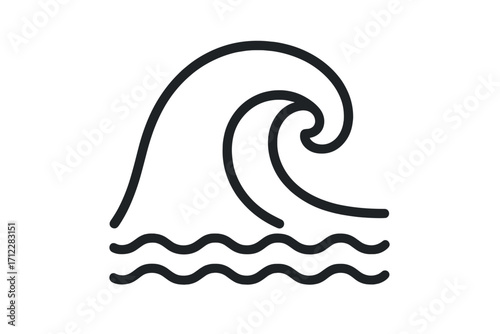 Ocean wave icon. Sea storm linear symbol. Simple water surfing sign for nature design. Vector illustration of a big tsunami curl. Marine, aqua, flow, flood graphic element.