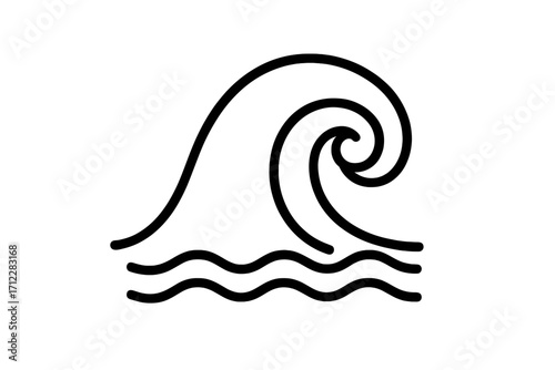 Ocean wave line icon. Sea surf symbol. Simple water swirl logo. Minimalist vector illustration for nature, travel, summer. Black and white outline sketch marine concept.