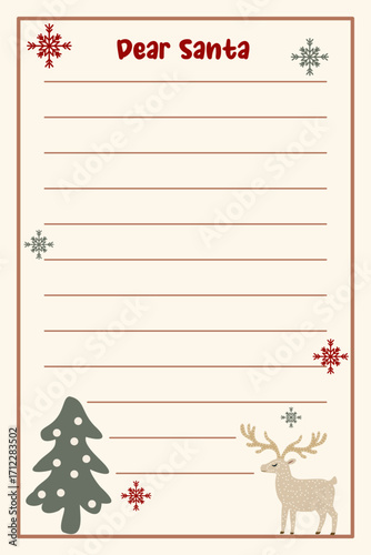 Christmas letter to Dear Santa Claus with blank template and winter illustrations Christmas postcard with empty lines for filling by children during winter holidays celebration Wish list Copy space