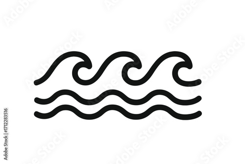 Wave icon line art. Water symbol, sea sign. Ocean current vector. Abstract flow concept. Summer, beach, surf design element. Simple nautical logo. Aqua, liquid, ripple doodle.