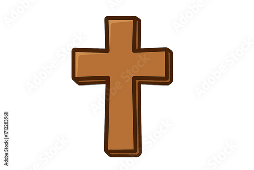Wooden cross vector illustration. Christian religious symbol of faith. Cartoon crucifix icon for Easter, church, and spiritual design. God and Jesus concept graphic element.